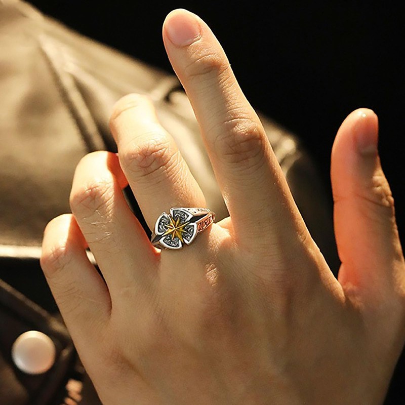 Grmpt North Star Ring for Men Silver Plated North Star