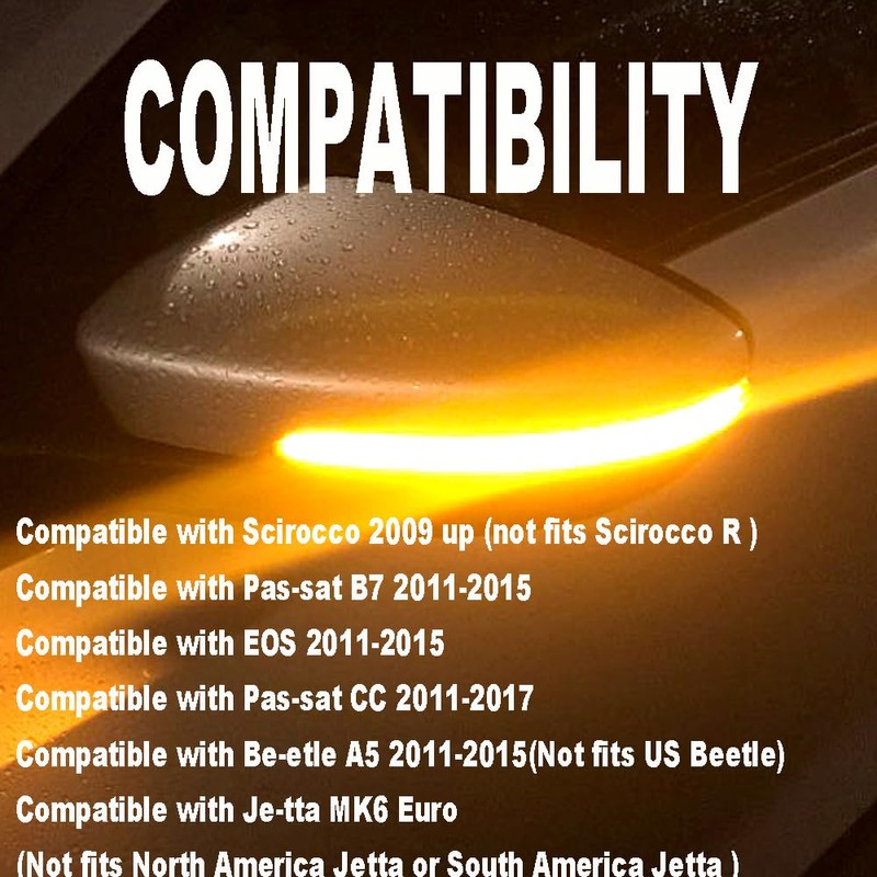 QKLsudua 2pcs Dynamic Sequential Blink Compatible with VW Pas-sat CC