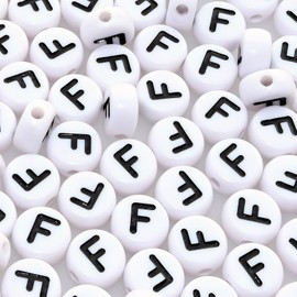 Looconi Amaney Letter Beads F 100pcs 7x4mm White Round Acrylic Black Alphabet for Bracelet Jewelry Making