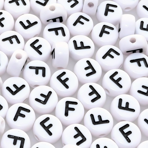 Looconi Amaney Letter Beads F 100pcs 7x4mm White Round Acrylic