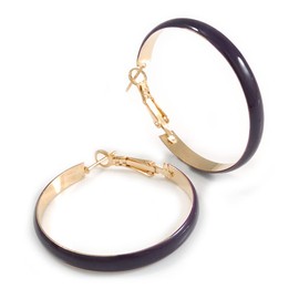 40mm D/Wide Purple Enamel Hoop Earrings In Gold Tone/Medium Size