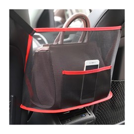 Mandark Car Net Pocket Handbag Holder, Mesh Vehicle Storage Organizer Between Front Seats, Large Capacity Auto Purse Holder for Backseat Pet Kid Barrier, Universal for SUV, Truck, RV (Red)
