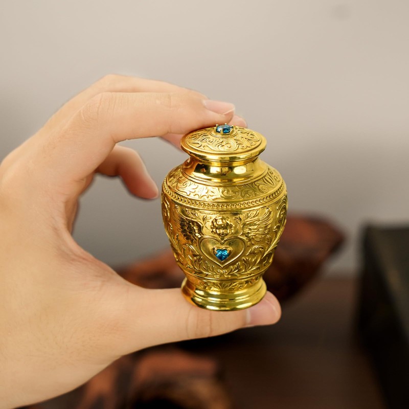 Premium Solid Brass Memorial Urn – Angel & Baroque Relief