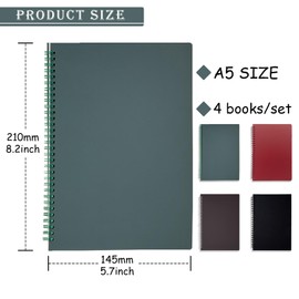 A5 Spiral Lined Notepad,4 Pack Spiral Notebook Wirebound Notebooks 80 Sheets(160 Pages)/Per Pack A5 Sketch Book Reporters Notepad for Office Travel School Drawing Black & Red & Dark Green & Brown