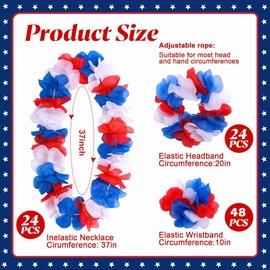 Tlswshsy 96 Pcs Patriotic Hawaiian Leis Set, 4th of July Hawaiian Floral Lei with Headband and Bracelets, Memorial Day Luau Leis Necklaces for Tropical Beach Themed Party Favor and Decoration