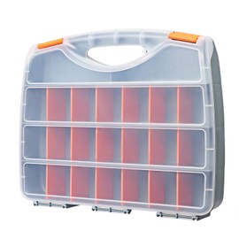 Makitoyo Hardware Storage Box Tools Organizer Container with Handle and Clear Lid, 21 Adjustable Compartments and 2 Fixed Sections,Perfect for Screws,Nuts, Bolts and Small Parts,15"L x 12.9"W x 2.9"H