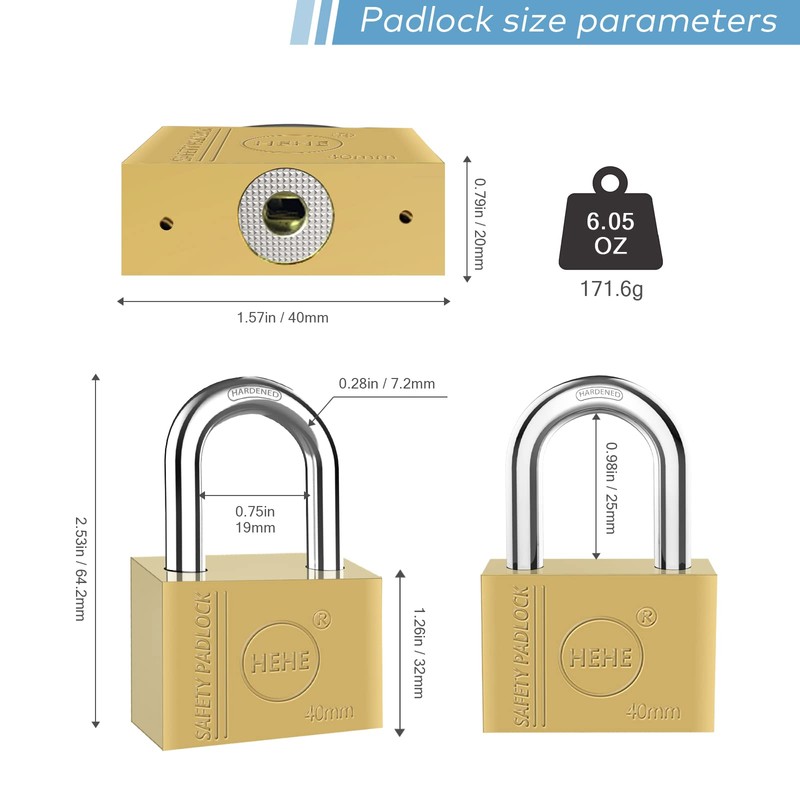 Heavy Solid Brass Padlock - 40 mm, Security Lock Home