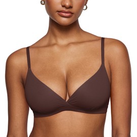INLYRIC Women's Inbarely Triangle Bralette Comfortable Unlined V Neck Wireless Smoothing Bra Top Stretch Hazelnut X-Large