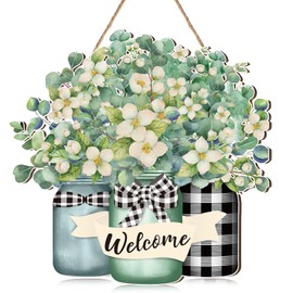 Eucalyptus Welcome Sign Door Sign Summer Wooden Spring Farmhouse Home Sign Welcome Sign for Spring Front Door Porch Farmhouse Outdoor Home Decor