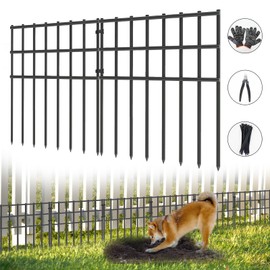 10 Pack Garden Animal Barrier Fence, 17in (H) X 10.8ft (L) No Dig Fence, Rustproof Metal Garden Fence Bordere, Garden Decorative Fence Panels for Dog Rabbits Ground Stakes Defense and Outdoor Patio
