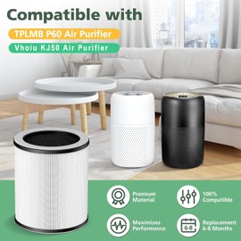 isinlive P60 Replacement Filters for TPLMB P60 Air Purifier, Also for Vhoiu KJ50 Air Purifier, 3-in-1 Nylon Pre-Filter & H13 Grade True HEPA Filter & High-Efficiency Activated Carbon Filter, 4 Pack