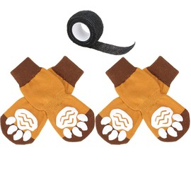 EXPAWLORER Anti-Slip Dog Socks with Bandage - 2 Pairs Knit Paw Protector Traction Control for Indoor Hardwood Floor with Adjustable Bandages Straps, Non-Skid for Small Medium Large Dogs Pets