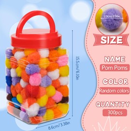MORFEN 300 Pcs 1 Inch Pom Poms with 100 pcs Wiggle Eyes (5/6/7/8 mm), Assorted Colors Pom Poms for Crafts, Puff Balls Pompoms in Jar for Making Decorations DIY Craft Supplies