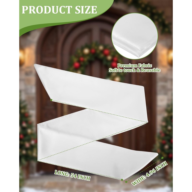 White Wreath Sash, 4Pcs Embroidery Blank Wreath Sashes for Front