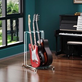 Dewrhiixe Acrylic Guitar Stand Multiple Guitar case Rack for Acoustic, Electric, Bass Guitars,3 Guitar Stands Floor (Clear)