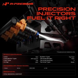 A-Premium Fuel Injectors Compatible with Nissan Sentra 2000 2001 2002 L4 1.8L, Gas, Set of 4, Replace# 166005M100, 0280155937