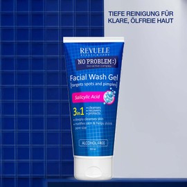 Revuele No Problem Facial Cleansing Gel with Salicylic Acid - Clarifying Wash Gel for Pimples & Blemishes, 3-in-1 Formula for Deep Pore Cleansing, 200ml