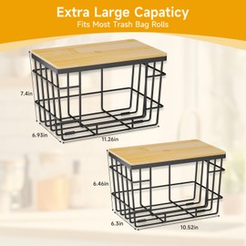 2 Pack Trash Bag Holder, Extra Large Garbage Bag Dispenser with Bamboo Top, Wall Mounted Stackable Trashbag Storage for Kitchen Laundry Room Under Sink Organization