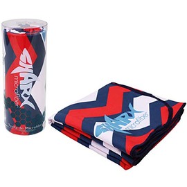 SHARX Toalla de Microfibra Deportiva Grande 80 x 160cm + Toalla Chica de Regalo (Chevron Rojo con Azul)