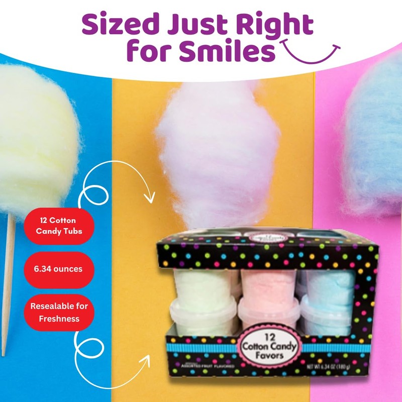 Albert's Variety Flavored Cotton Candy – 12 Pack – Fluffy
