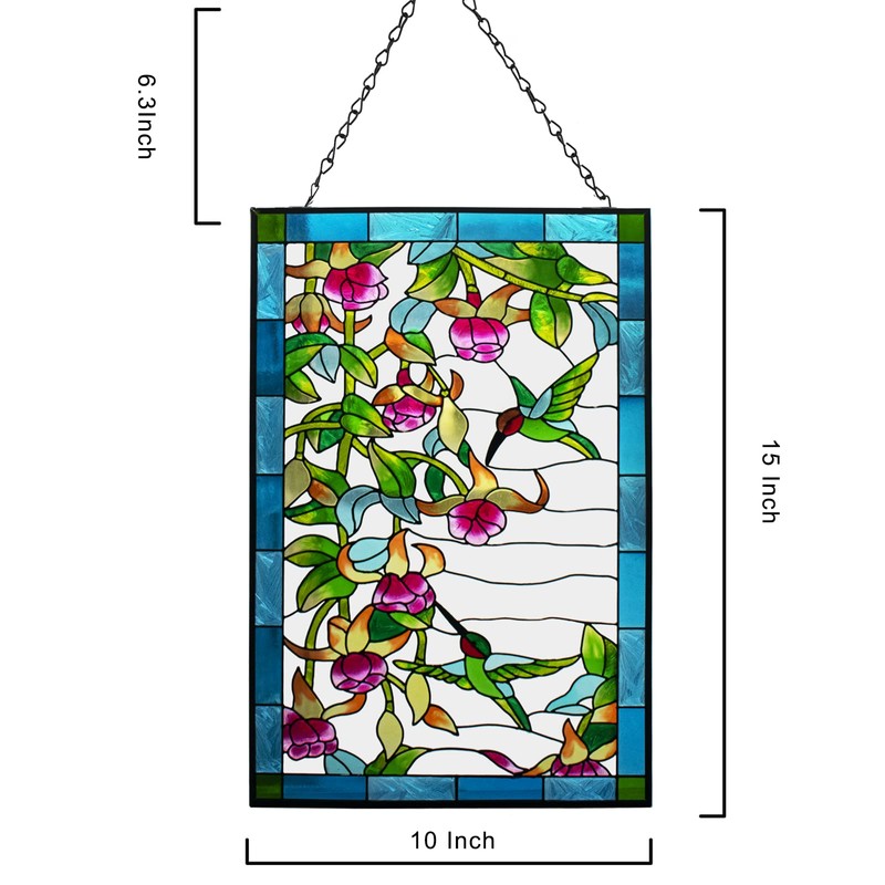 VEWOGARDEN W10xH15 inch Hummingbird Stained Glass Window Hangings, Suncatcher Panel