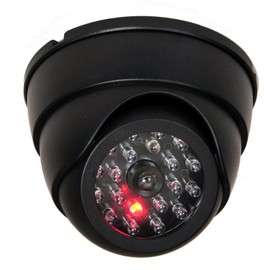 VideoSecu Dome Surveillance Security Dummy Imitation Camera Fake Security Camera Simulated Infrared IR LED Fake Camera with Blinking Light CCTV Surveillance, Security Warning Sticker AA3