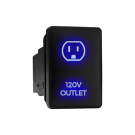 120V Outlet - Push Switch with Backlit Symbol Backlight ON-Off with Connector Wire Kit Compatible with Toyota Tacoma Tundra 4Runner Sequoia etc - Size 0.87 x 1.28 x 2 inches - Blue