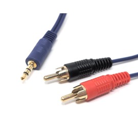 5M 2 x RCA to 3.5mm Audio Cable - Stereo Phono to Jack Gold-Plated - Red & White Aux Cord - Compatible with Hi-Fi, Speakers, DJ, Turntable, TV, Car, Phone (Blue)