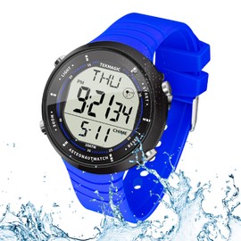 10 ATM Water Resistant Sports Watch for Swimming and Diving, Function Stopwatch, Countdown, Dual Time, Alarm Clock, 12 and 24 Hour Format Switches, blue