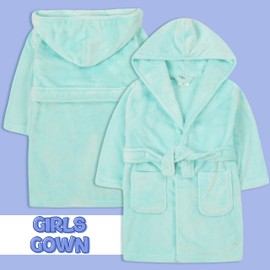 Metzuyan WS-AW22 Kids Girls Plain Dressing Robe Hooded Mint Bath Gown Pastel Blue 5-6 Years