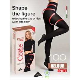 Conte Support & Compression Opaque Tights Velour Active 100 Den, Black (Nero), Large