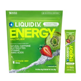 Liquid I.V.® Hydration Multiplier Sugar Free + Energy - Strawberry Kiwi | Electrolyte Powder Drink Mix | 1 Pack (14 Servings)