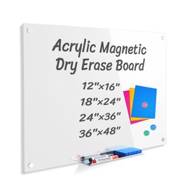 Acrylic Magnetic Dry Erase Board for Wall, White Board 24"x 18" Frameless Magnetic Dry Erase Board for Office,Classroom Bar and Home/for Kids,Students,Adults