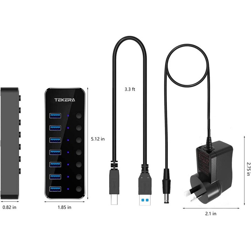 USB 3.0 Hub, TEKERA 7 Port Powered USB Hub Expander