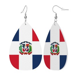 Dominican Republic Flag Teardrop Earrings For Women Lightweight Leather Dangle Earrings Patriotic Jewelry Gifts