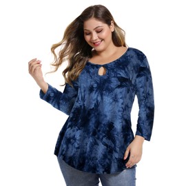 MONNURO playera básica de manga 3/4 para mujer, estilo casual, holgada, con agujero de cerradura, para mujer, Tinte azul marino, 1 X