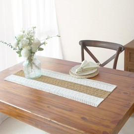 FEXIA Boho Table Runner for Home Decor 36 Inches Long Farmhouse Rustic Table Runner Cream & Brown Macrame Table Runner for Boho Dining Bedroom Decor Rustic Bridal Shower (12x36 Inches)