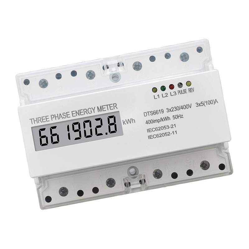 3 Phase Energy Meter DIN Rail Mount Electricity Usage Monitor
