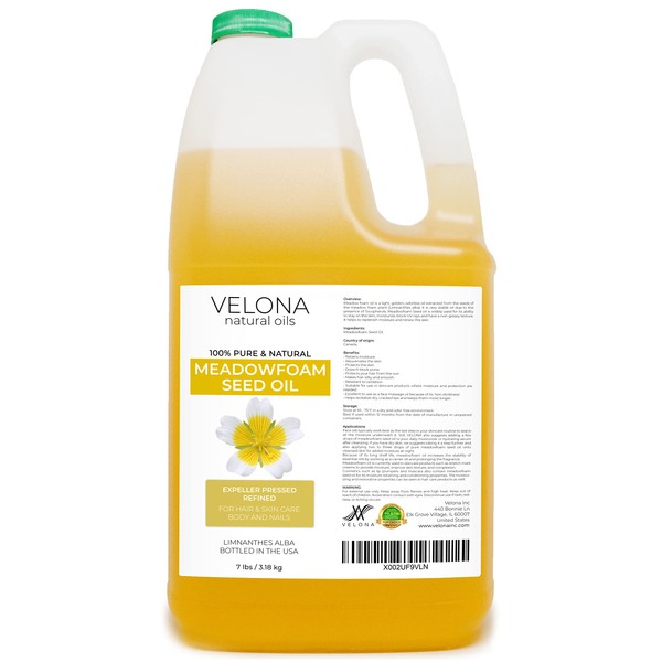 velona Meadowfoam Seed Oill 7 lb | 100% Pure and Natural Carrier Oil | Refined, Cold pressed | Cooking, Skin, Hair, Body & Face Moisturizing | Use Today - Enjoy Results