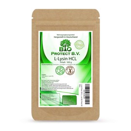 Bio Protect BV L-Lysine Powder 500 g without Additives 100% Pure and No Magnesium Stearate Vegan Lysine HCL