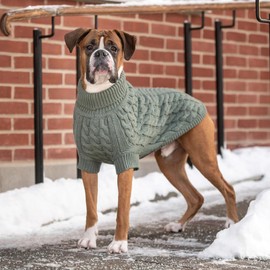GF PET Chalet Cable Knit Dog Sweater - Snuggly Turtleneck Pullover for Small Medium Large Dogs | Chunky Knit Stretch Fit | Soft Ribbed Acrylic | Multi-Knit Doggy Sweaters - Sage - Large