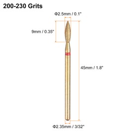 sourcing map 4pcs 200-230 Grits Diamond Grinding Bit 2.5mm Oval Head 2.35mm Shank 9mm Length Titanium Plated Stone Sanding Drill Bits Rotary Tool for Nails Grinding Polishing