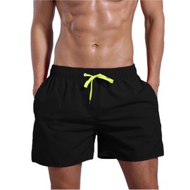 QRANSS Black Men's 5 inch Inseam Quick Dry Swim Trunks Bathing Suit Beach Shorts (Small)