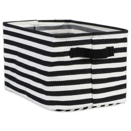 DII Cabana Stripe Laundry Collection, Waterproof Hamper, Medium Rectangle, 14x8", Black, 2 Piece