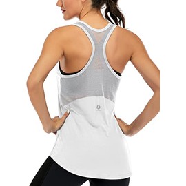 ICTIVE Workout Tank Tops for Women Sleeveless Yoga Tops for Women Mesh Racerback Backless Running Gym Shirts White XXL