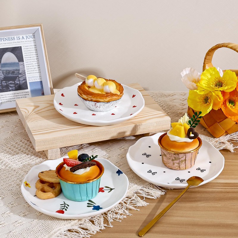 Koythin Ceramic Dessert Plates, Cute Fruits Dinner Plate, Printed Flowers
