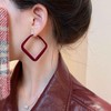 Aneneiceera Vintage Red Velvet Hoop Earrings Dark Burgundy Square Earrings