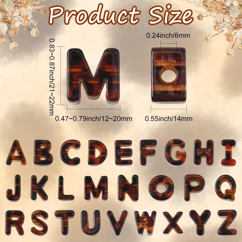 DanLingJewelry 26Pcs Leopard Pattern Alphabet Large Hole Beads Acrylic Transparent