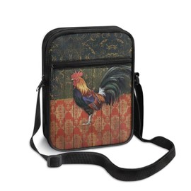 Suobstales Rooster Chicken Print Crossbody Bag Small Sling Pack Handbag for Women Men Work Business, Multifunctional Messenger Bag Shoulder Bag Stuff Bag with Zipper Pocket