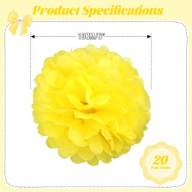20pcs Tissue Paper Pom Poms - Yellow - 6 Inch - Tissue Paper Pompoms for Engagement, Wedding, Birthday Party Deco